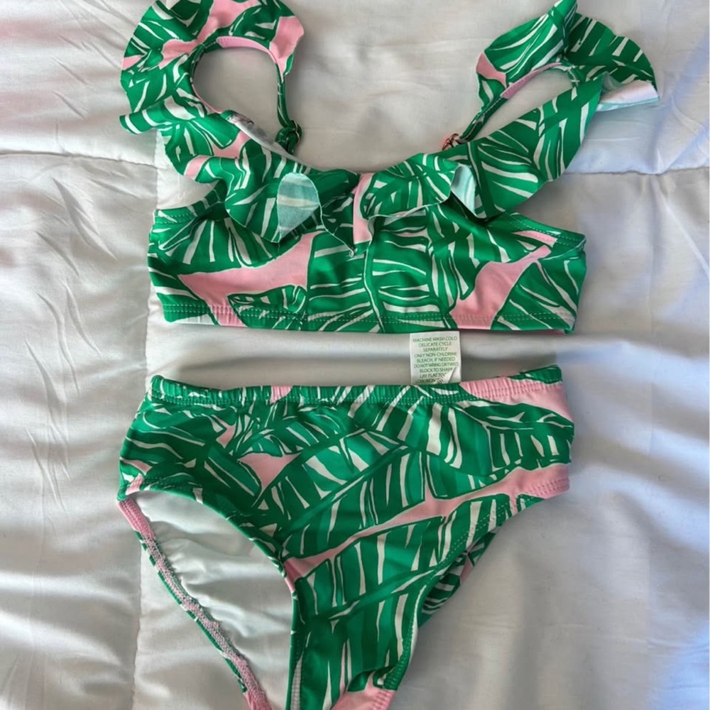 Lilly Pulitzer Green and Pink Kids Swim Bikini